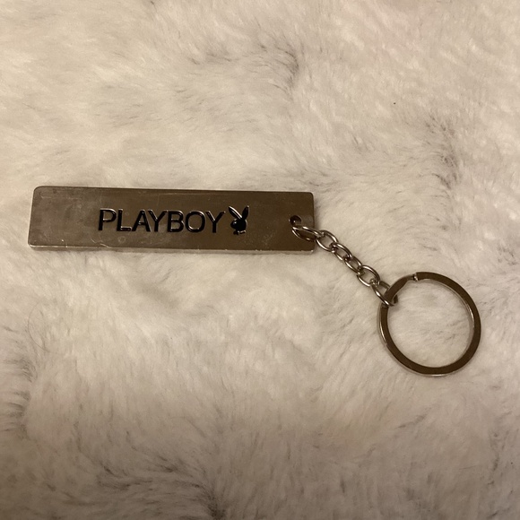 Playboy Keychain with pink stones - silver tone - Picture 4 of 5